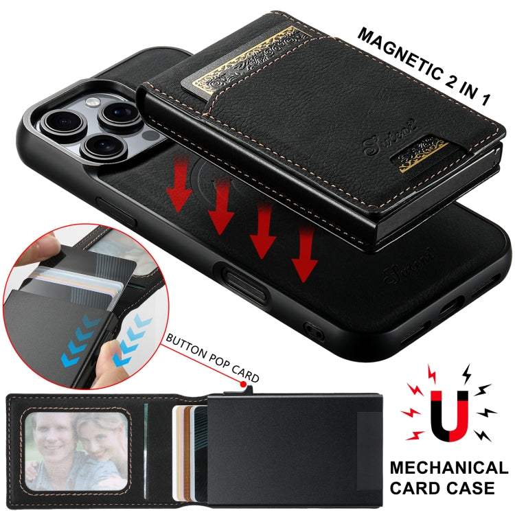 Suteni H19 Litchi Grain 2-in-1 MagSafe Removable Card Box Back Phone Case, For iPhone 12 Pro, For iPhone 17e / 16e