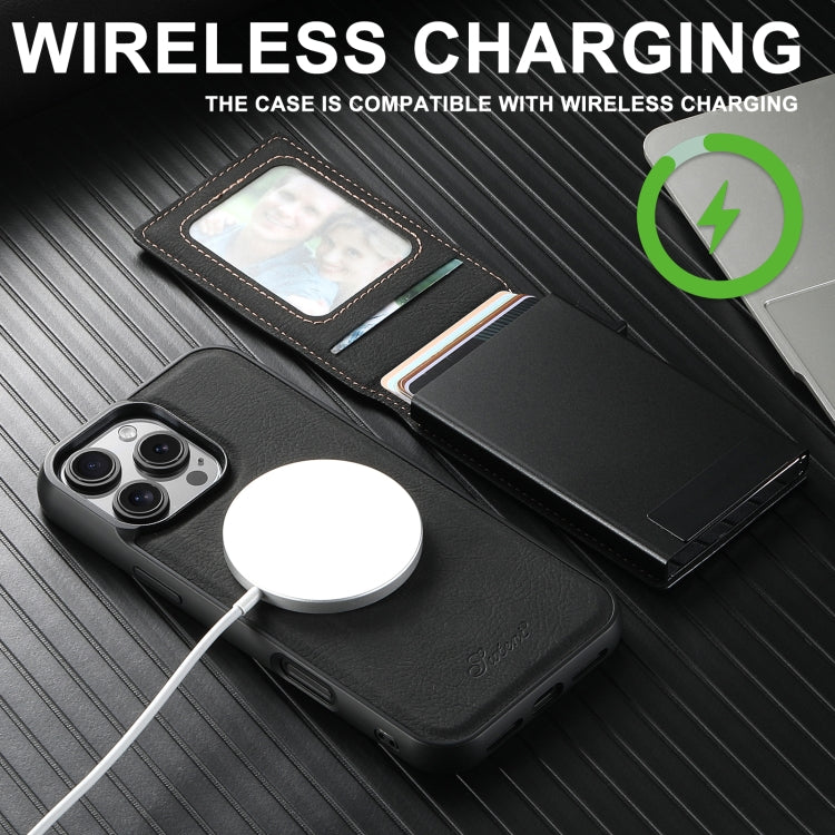 Suteni H19 Litchi Grain 2-in-1 MagSafe Removable Card Box Back Phone Case, For iPhone 12 Pro, For iPhone 17e / 16e