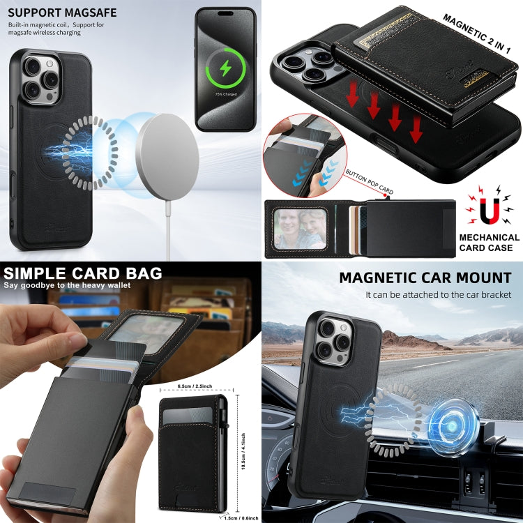 Suteni H19 Litchi Grain 2-in-1 MagSafe Removable Card Box Back Phone Case, For iPhone 12 Pro, For iPhone 17e / 16e