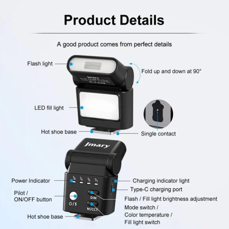 JMARY FM-06R For Camera Mini Flash Fill Light Hot Shoe Mount 300mAh Rechargeable LED Light