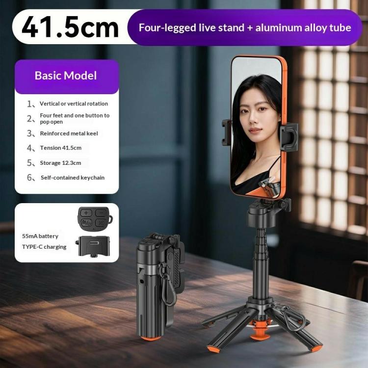 T13Y Auto Open Zinc Alloy Phone Handle Holder Bluetooth Selfie Stick Extendable Tripod