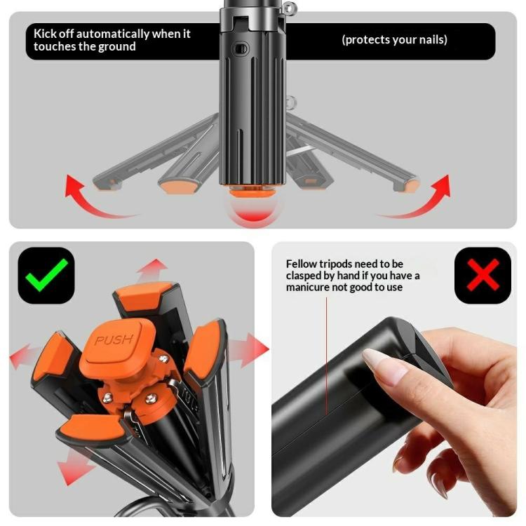 T13Y Auto Open Zinc Alloy Phone Handle Holder Bluetooth Selfie Stick Extendable Tripod