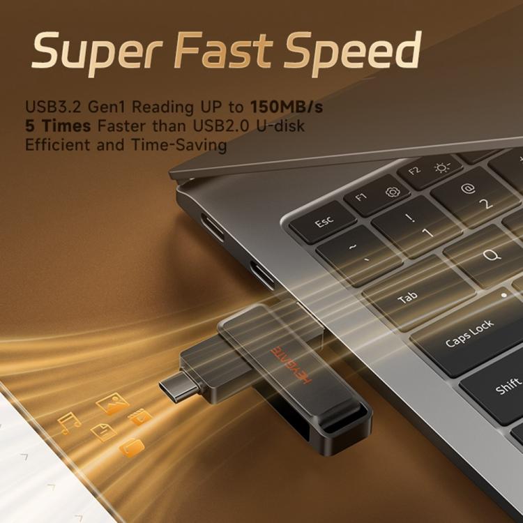 HEYGATE L1 Flash Drive 2 in 1 USB-A + USB-C /Type-C High Speed Memory Stick, 32GB, 64GB, 128GB, 256GB