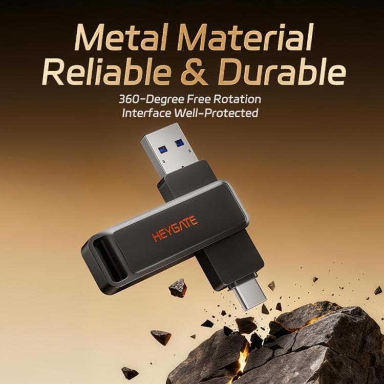 HEYGATE L1 Flash Drive 2 in 1 USB-A + USB-C /Type-C High Speed Memory Stick, 32GB, 64GB, 128GB, 256GB