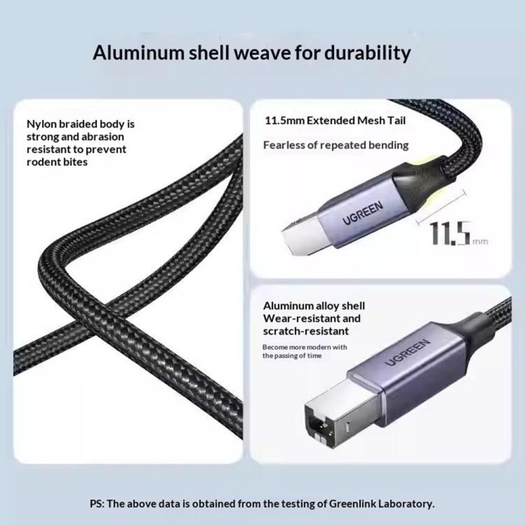 UGREEN US370 80805 USB C to USB B 2.0 Cable Braided Printer Cable, Length: 1m, US370