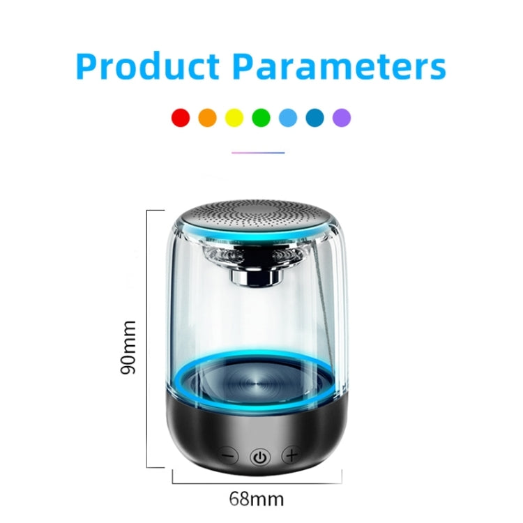 C7 Bluetooth 5.0 Speaker Transparent LED Luminous Subwoofer TWS 6D Surround HIFI Stereo Cool Audio(Black)