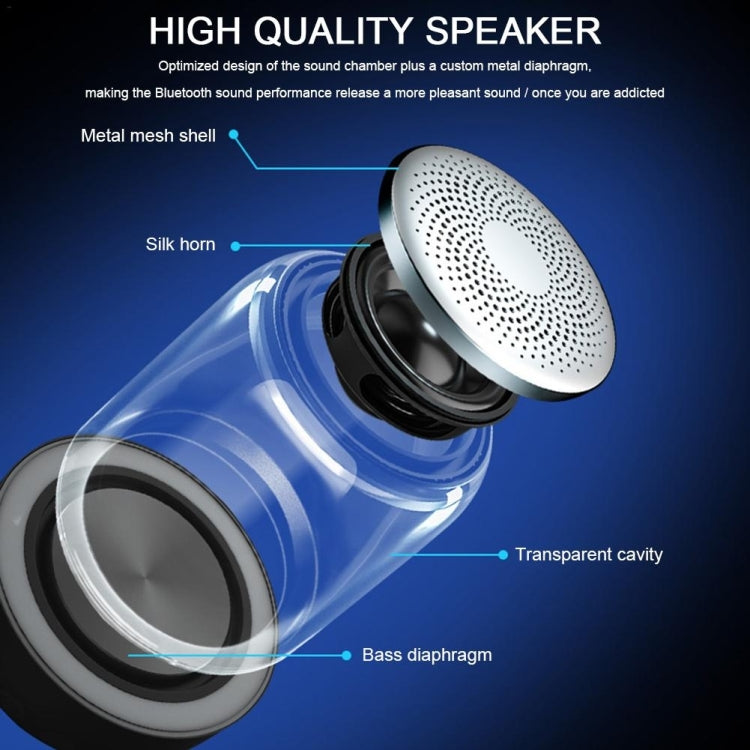 C7 Bluetooth 5.0 Speaker Transparent LED Luminous Subwoofer TWS 6D Surround HIFI Stereo Cool Audio(Black)