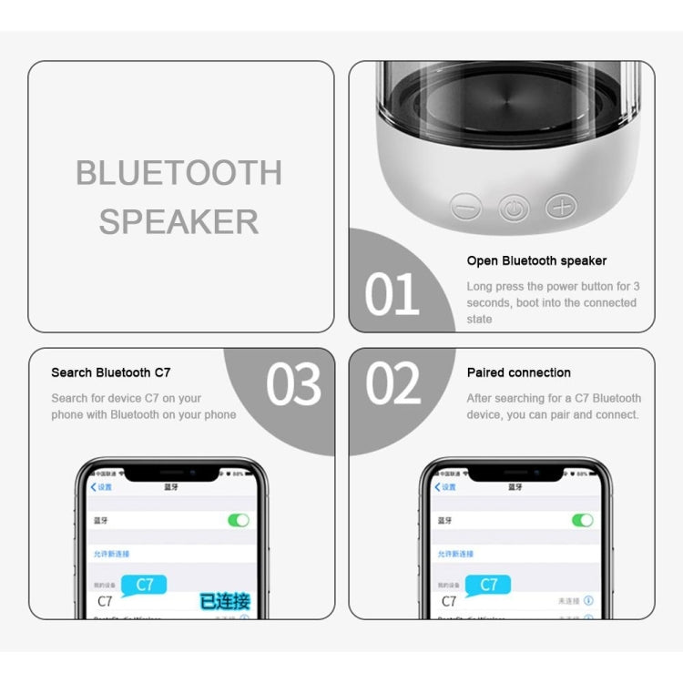 C7 Bluetooth 5.0 Speaker Transparent LED Luminous Subwoofer TWS 6D Surround HIFI Stereo Cool Audio(Black)