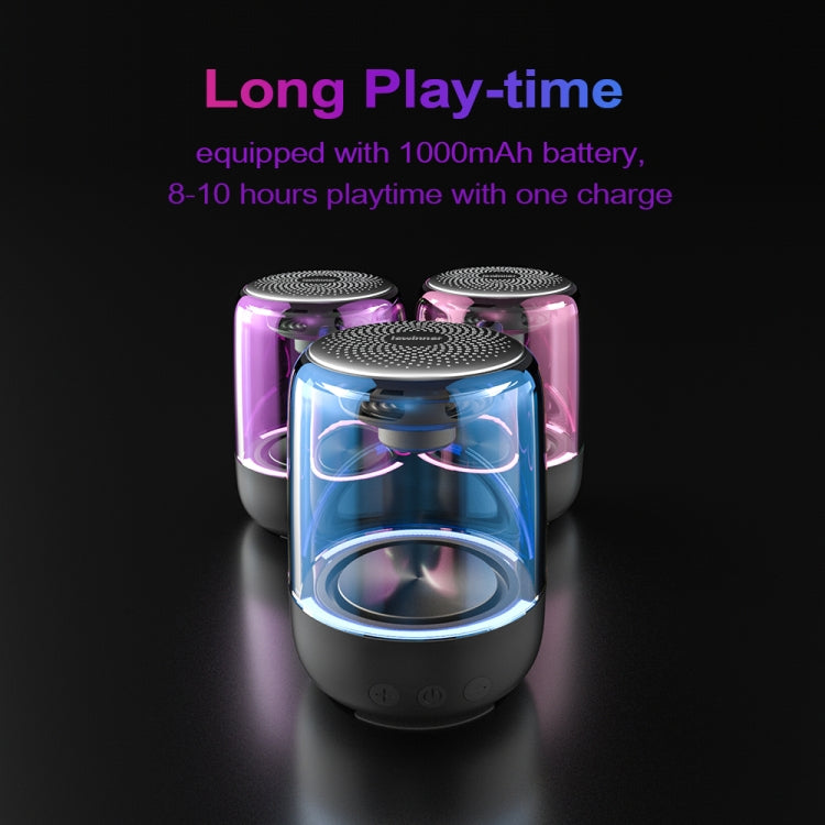 C7 Bluetooth 5.0 Speaker Transparent LED Luminous Subwoofer TWS 6D Surround HIFI Stereo Cool Audio(Black)