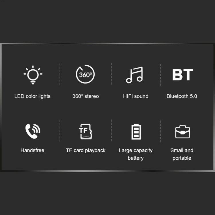 C7 Bluetooth 5.0 Speaker Transparent LED Luminous Subwoofer TWS 6D Surround HIFI Stereo Cool Audio(Black)