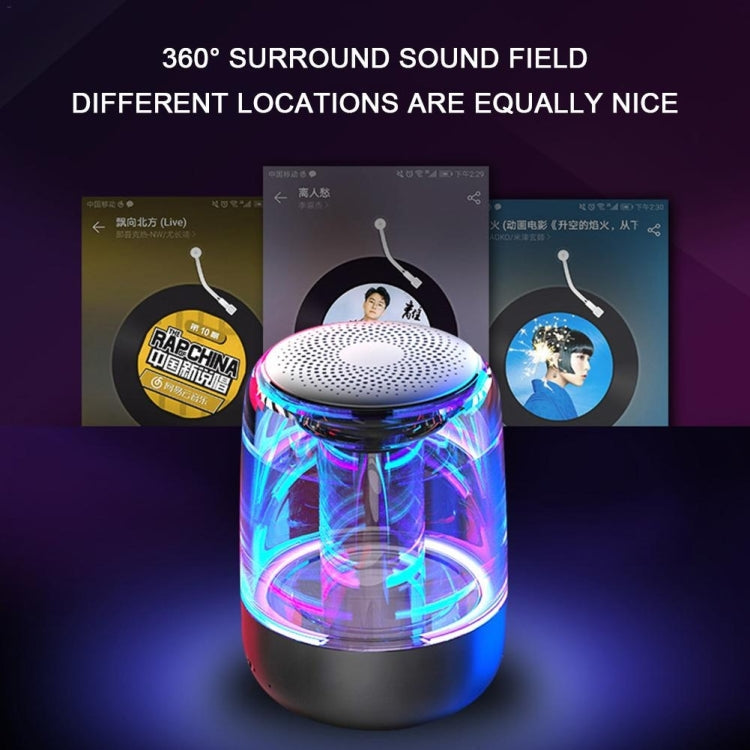 C7 Bluetooth 5.0 Speaker Transparent LED Luminous Subwoofer TWS 6D Surround HIFI Stereo Cool Audio(Black)