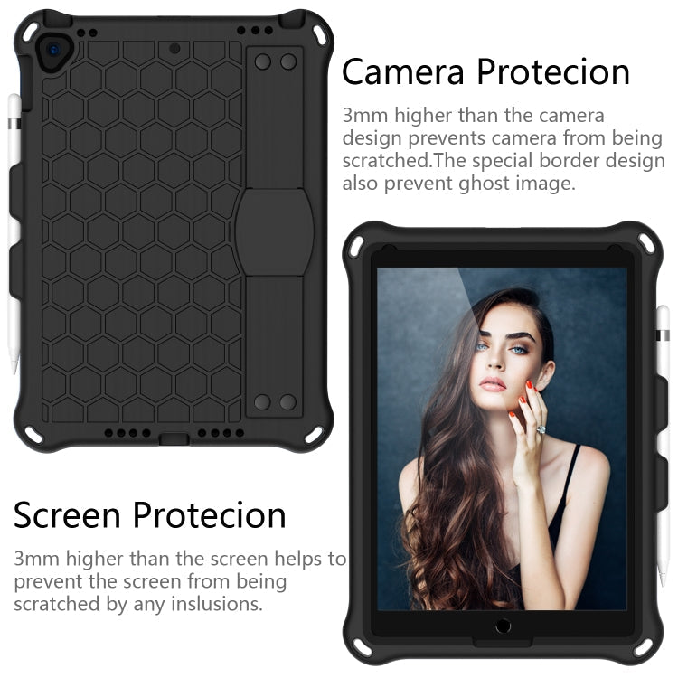 For    iPad Pro 10.5 Honeycomb Design EVA + PC Four Corner Anti Falling Flat Protective Shell With Straps(Black+Black)