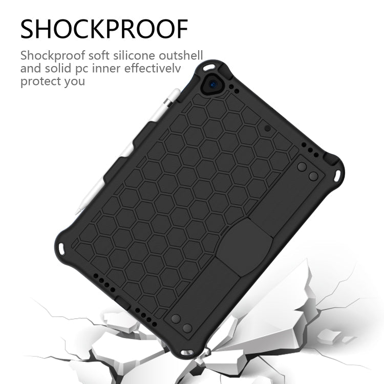 For    iPad Pro 10.5 Honeycomb Design EVA + PC Four Corner Anti Falling Flat Protective Shell With Straps(Black+Black)