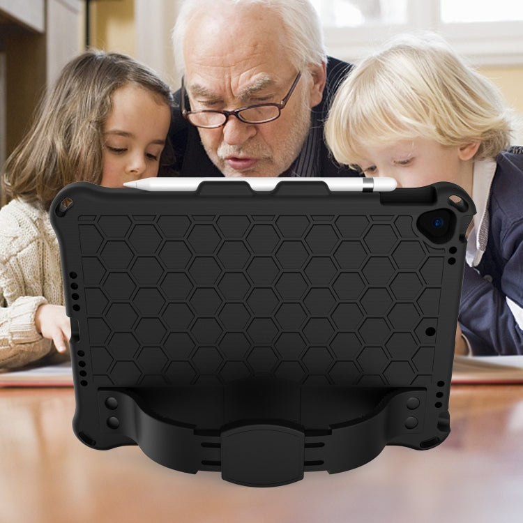 For    iPad Pro 10.5 Honeycomb Design EVA + PC Four Corner Anti Falling Flat Protective Shell With Straps(Black+Black)