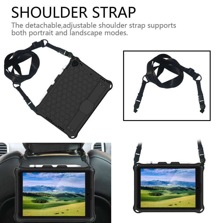 For    iPad Pro 10.5 Honeycomb Design EVA + PC Four Corner Anti Falling Flat Protective Shell With Straps(Black+Black)