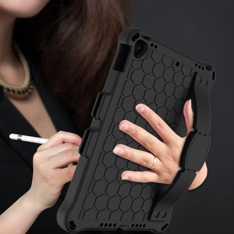 For    iPad Pro 10.5 Honeycomb Design EVA + PC Four Corner Anti Falling Flat Protective Shell With Straps(Black+Black)