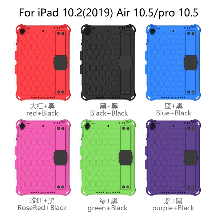 For    iPad Pro 10.5 Honeycomb Design EVA + PC Four Corner Anti Falling Flat Protective Shell With Straps(Black+Black)