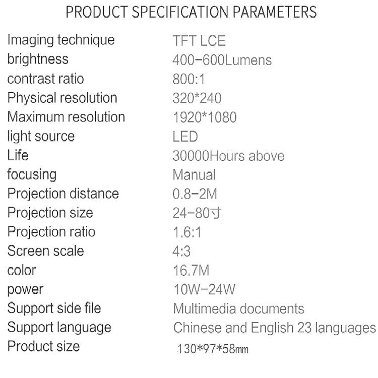 S361 80 lumens 320 x 240 Pixel Portable Mini Projector, Support 1080P, UK Plug(White)