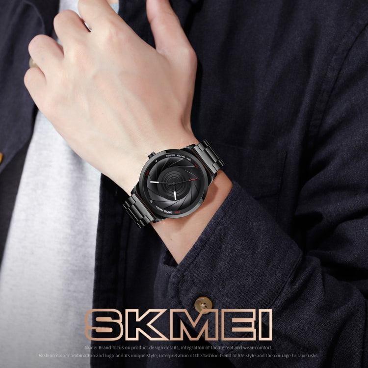 Skmei 9210 Fashion Trend Mens Business Wristwatch Simple Three-Dimensional Surface Waterproof Gold Quartz Watch Man(Silver Blue)
