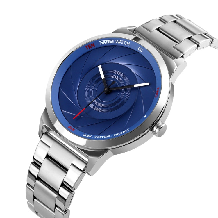 Skmei 9210 Fashion Trend Mens Business Wristwatch Simple Three-Dimensional Surface Waterproof Gold Quartz Watch Man(Silver Blue)
