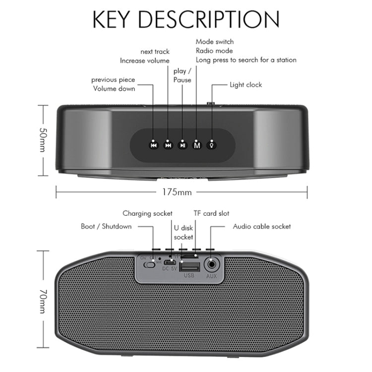 M5 Cool Owl Design Bluetooth Speaker LED Flash Wireless Loudspeaker FM Radio Alarm TF Card(Black)