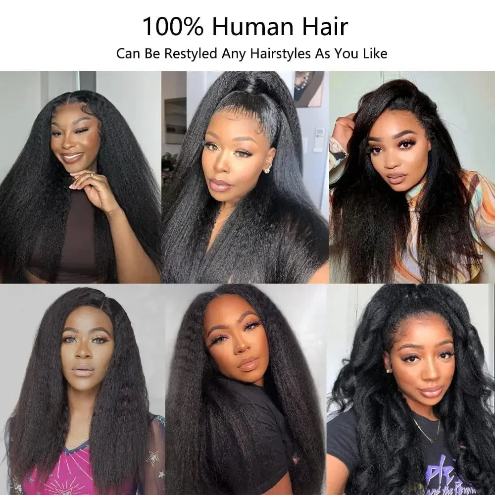 Kinky Straight Lace Front Human Hair HD Transparent Remy Glueless Lace Part Wigs for Women