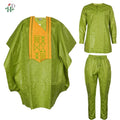 H&D African Clothing For Man Traditional Agbada Sets 3PCS Green Bazin Riche Shirt Pant Embroidery Wedding Party Suits Plus Size