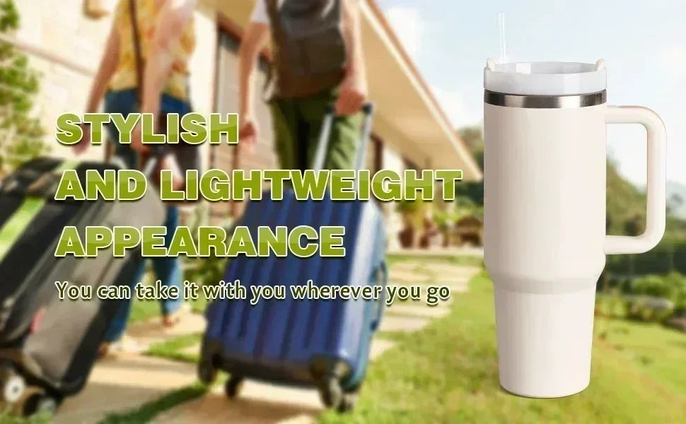 Large capacity 1200ML 304 stainless steel insulated water bottle insulated coffee cart cup hot and cold cups, straw with handle