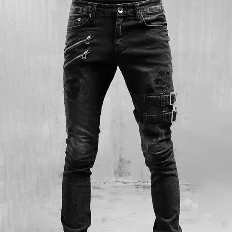 2025 New Street Skinny Ripped Jeans Men Denim Pencil Pants Wash Casual Mid