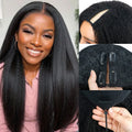 V Part 200% Density Kinky Straight 100% Human Hair 16-32 Inch Wig For Women With Drawstring No Leave Out No Sew In Wigs