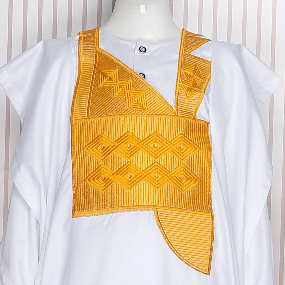 Family Matching African Wedding Outfits For Husband and Wife Bazin Riche Robes Custom Couple Dashiki Set Boy Kid white Dress