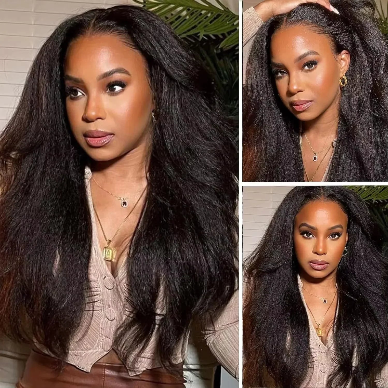 V Part 200% Density Kinky Straight 100% Human Hair 16-32 Inch Wig For Women With Drawstring No Leave Out No Sew In Wigs