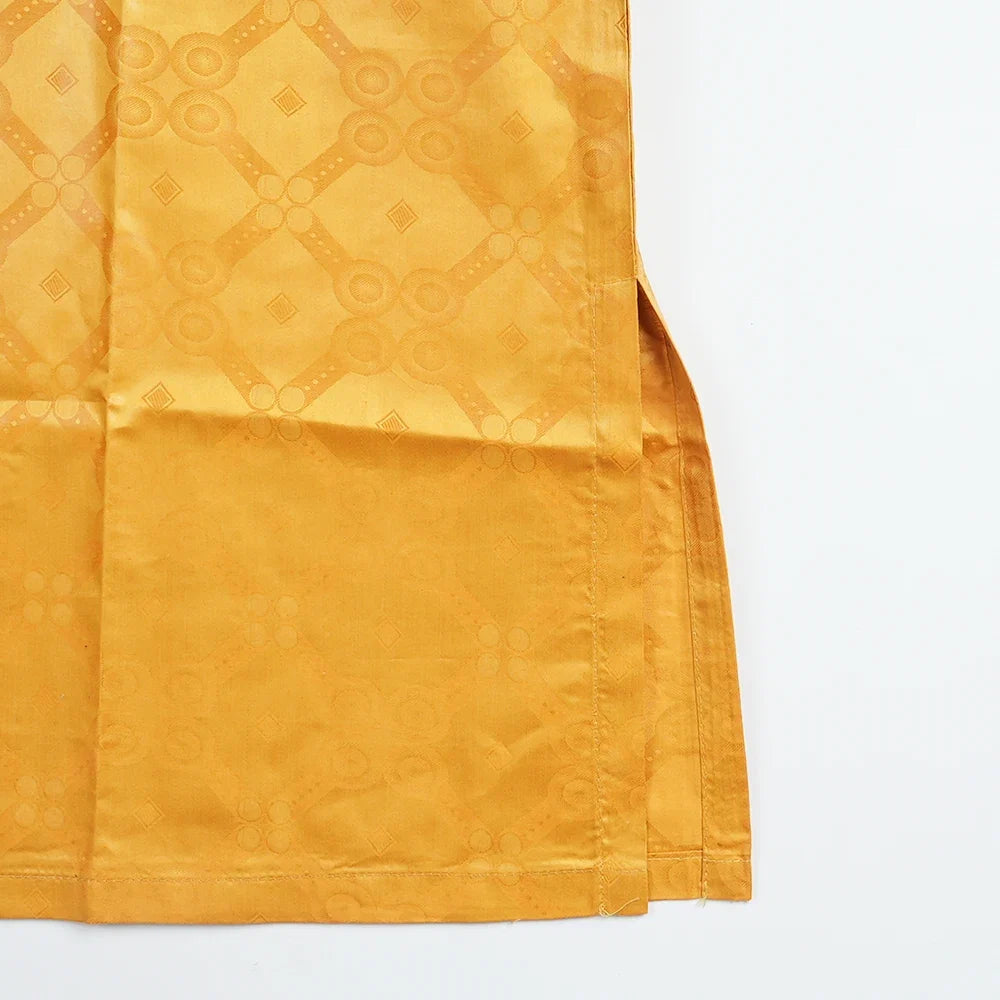 African Men Traditional Embroidery Bazin Riche Dashiki Yellow Shirt Pants 3PCS Bubu Dress Suit