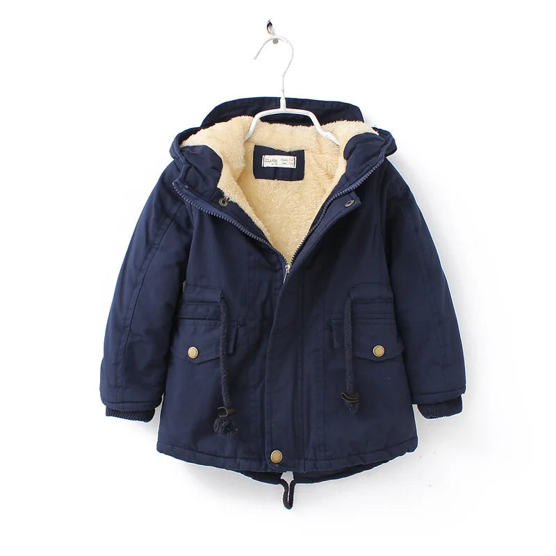 Winter Kids Clothes Plus Velvet Thicken Warm Jacket for Girls Casual Zipper