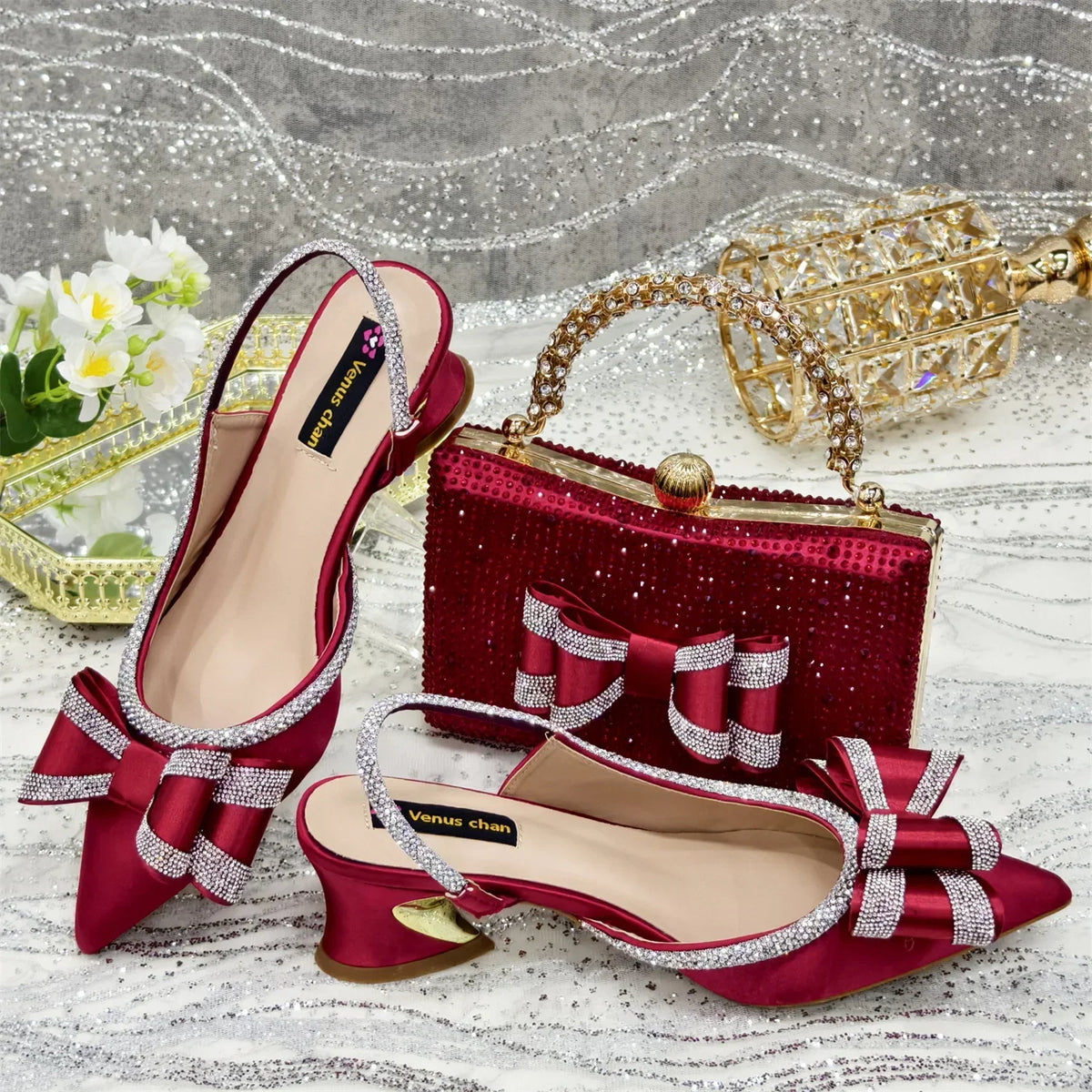 Butterfly-Knot Bow Pointed Toe Slingback Heels & Matching Bag Set — 7 Colours | EU 37–43