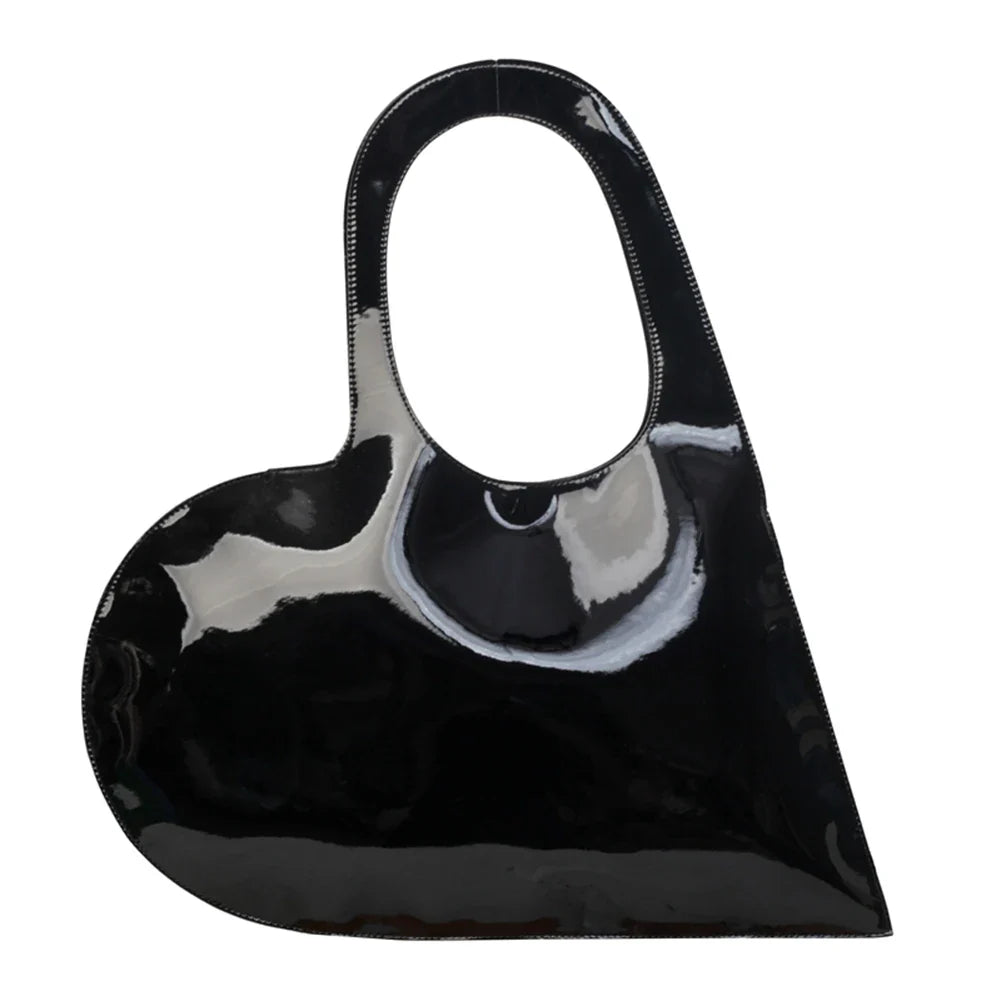 Luxury Design Heart Ladies Handbag PU Leather Underarm Bag Solid Color Trendy Tote Bag Summer Top Hand Bag for Women and Girls