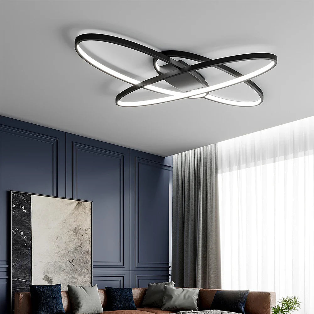 KOMORE Minimalistic Unique Oval LED Semi-Flush Ceiling Light, 76 W Cool White for Office, Living Room, Bedroom, Kitchen, Hallway