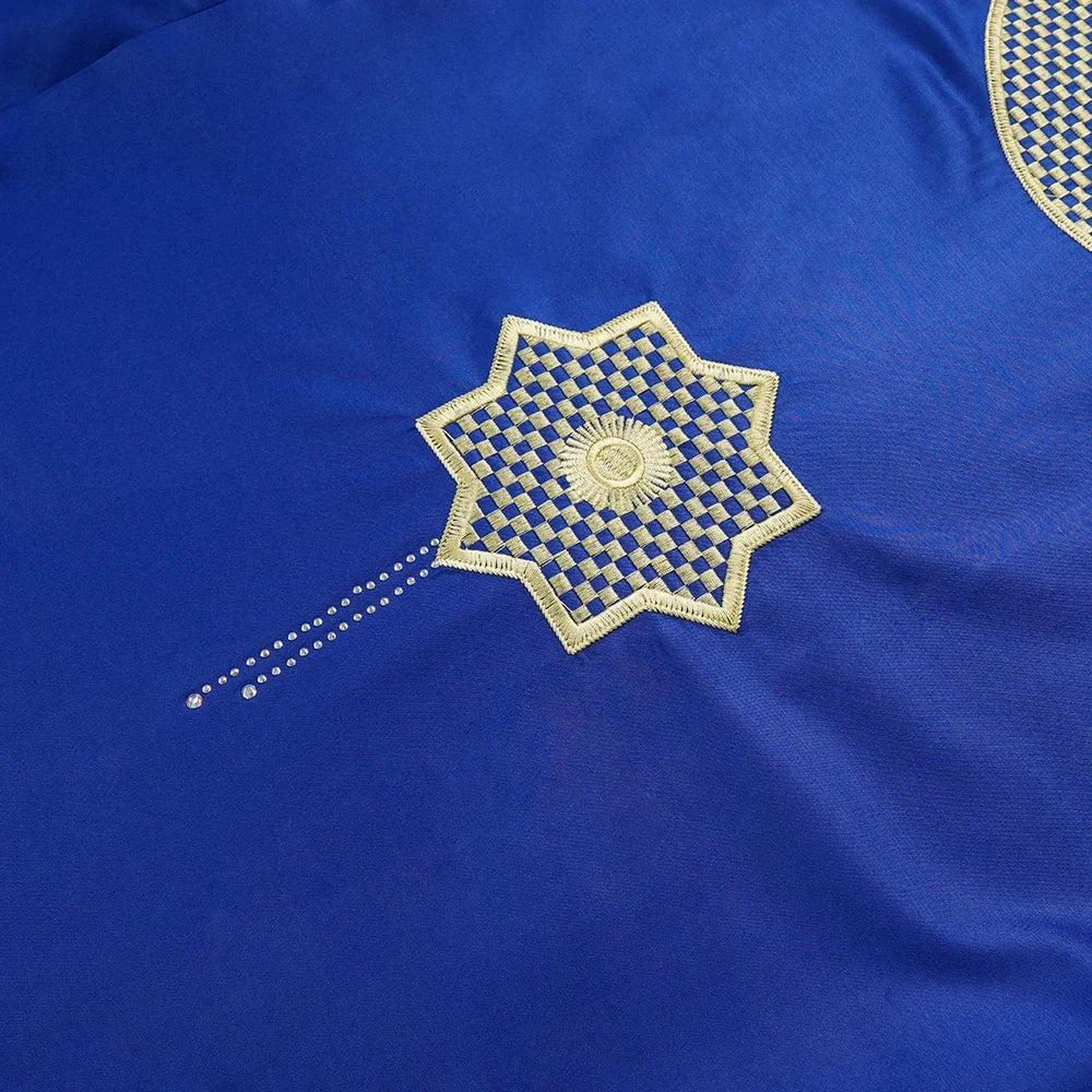 African Clothes for Men 2 Pieces Set Blue Embroidered Tops and Pants Traditional Clothing Rich Bazin