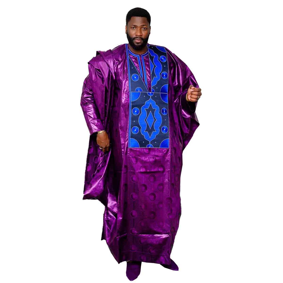 Men's Bazin Riche Embroidered Dashiki Top – Long Sleeve | 100% Cotton | Plus Size L–5XL | 4 Colours