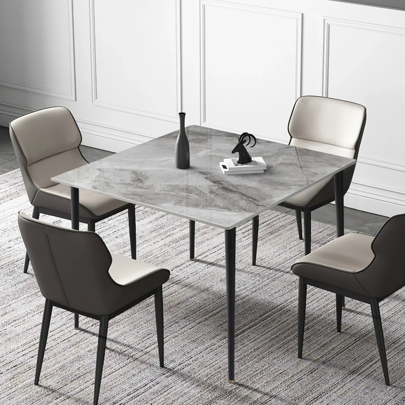Square Restaurant Marble Dining Table Compact Dishes Serve Table with Metal Legs Kitchen Furniture for 4-6 Seats