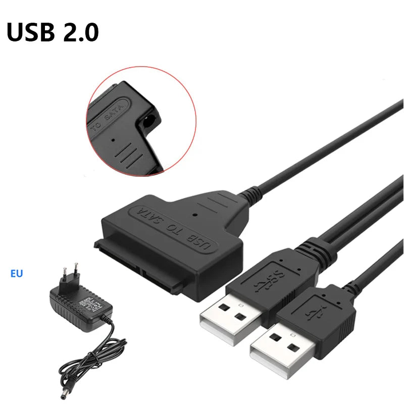 Sata To USB 3.0 Cable Adapter With 12V 2A Power Supply For 2.5 3.5 Inch SSD HDD Hard Drive Disk External Connector 22Pin