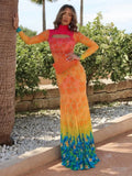 kliou Mesh Panelled Women Maxi Dress Sexy Stunning Point Print Full Sleeve O-neck Sheath Robe Mujer Hipster Festival Party Frock