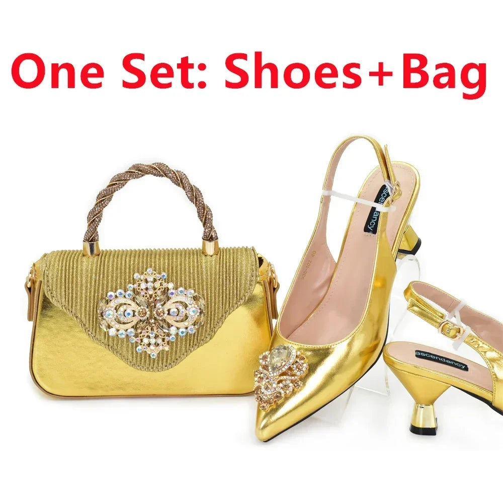Women's Italian Shoe & Bag Set | Crystal Slingback Heels | Party & Wedding | EU 38–43 | 5 Colours