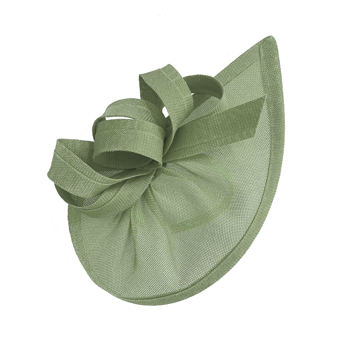 Caprilite Vegan Moon Hoop Fascinator Hat on Headband Wedding Ascot Races Bespoke Sinamay Disc - Sage Green