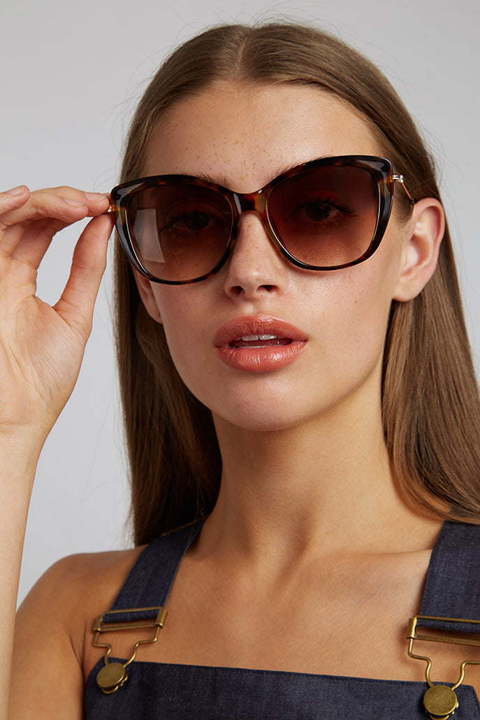 Louche Sam Cat Eye Sunglasses Metal Sides - Tortoiseshell