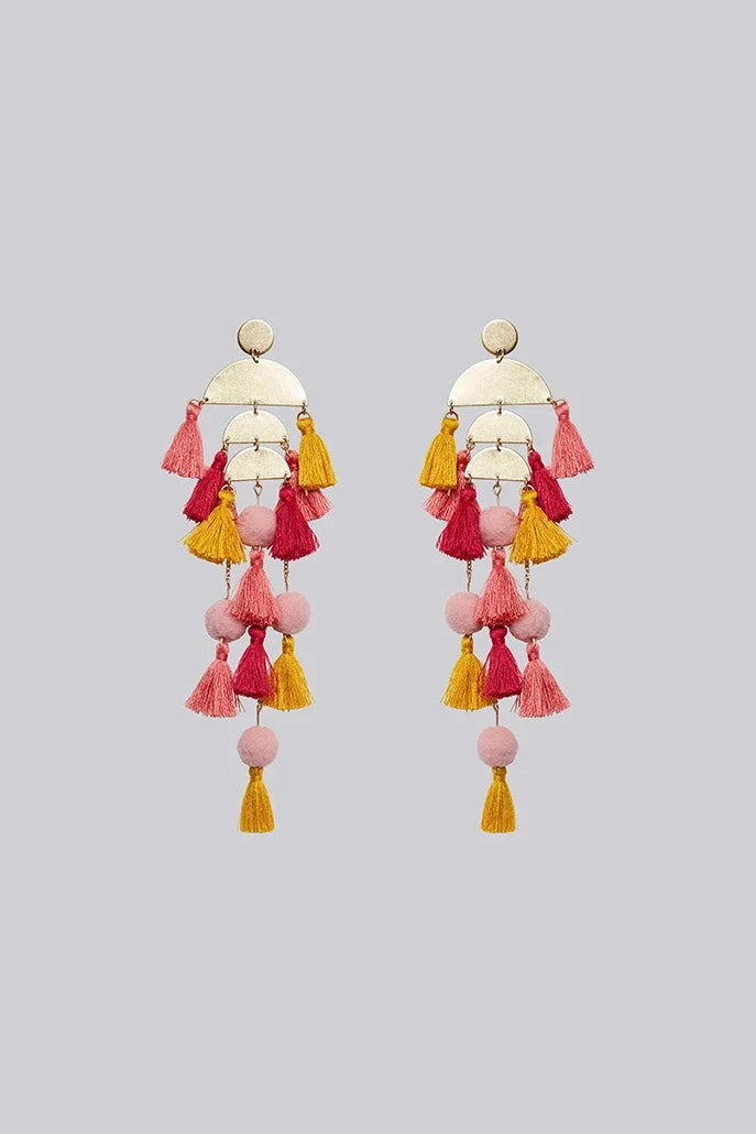 Sapphira Long Tassel Pendant Stud Earring