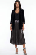 Black Satin Pleated Midi Skirt