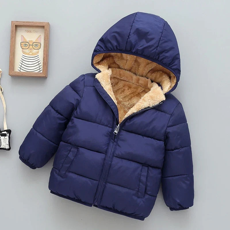 Winter Baby Kids Fleece Jacket Warm Hooded Down Outerwear