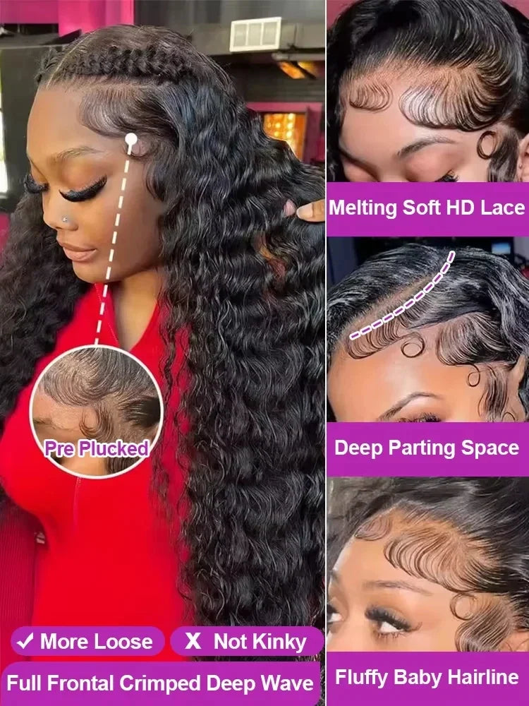 Hd 250 % Loose Deep Wave 30 38 40 Inch 13x6 HD Lace Frontal Human Hair Wigs Brazilian PrePlucke Water Curly 13x4 Lace Front Wig