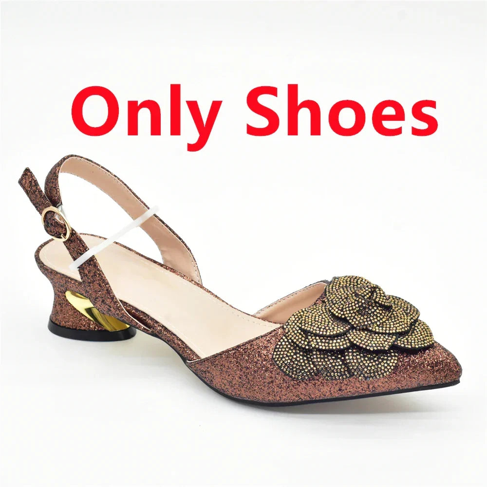 Women's Shoe and Bag Set Latest Luxury Italian Rhinstone Design for Wedding and
